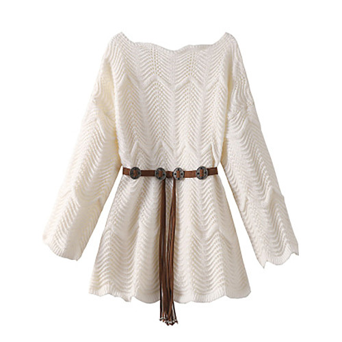 不規則鉤花鏤空針織衫上衣秋季新款洋氣減齡腰帶收腰顯瘦花邊毛衣