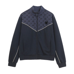 卡通刺綉半高小翻領拉鍊開衫外套拼接衛衣女士寬松大碼不加絨