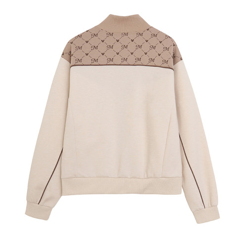 卡通刺綉半高小翻領拉鍊開衫外套拼接衛衣女士寬松大碼不加絨