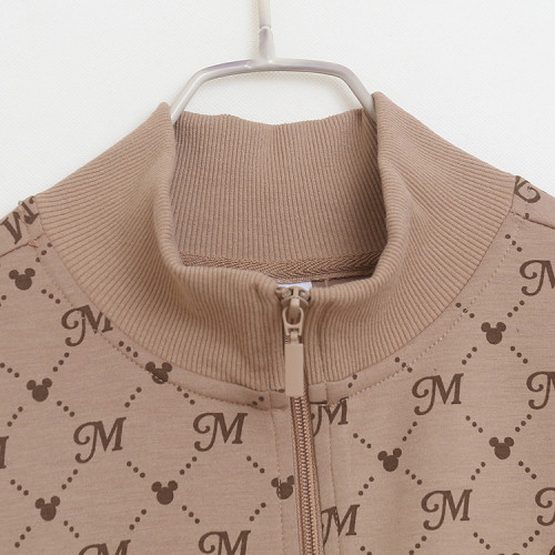 卡通刺綉半高小翻領拉鍊開衫外套拼接衛衣女士寬松大碼不加絨