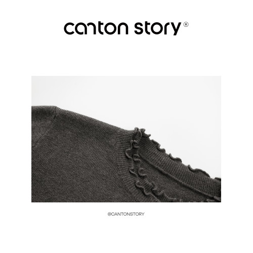 羊城故事 甜美木耳邊設計感毛針織衫女秋季新款純色打底長袖上衣