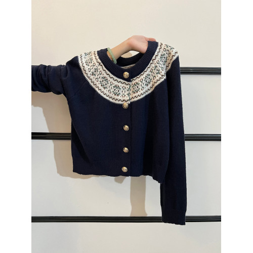 費爾島藏藍色針織開衫2025秋冬季新款巨好看高級感毛衣外套上衣女 費爾島藏藍色針織開衫2025秋冬季新款巨好看高級感毛衣外套上衣女