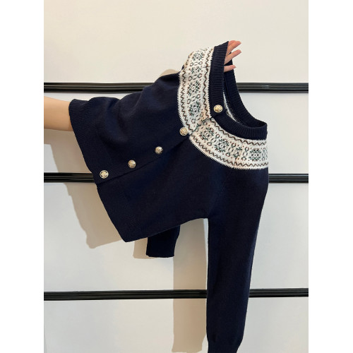 費爾島藏藍色針織開衫2025秋冬季新款巨好看高級感毛衣外套上衣女 費爾島藏藍色針織開衫2025秋冬季新款巨好看高級感毛衣外套上衣女