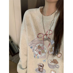 純棉美式復古無帽圓領衛衣女2025新款早秋薄款設計感寬松慵懶上衣