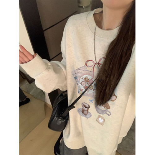 純棉美式復古無帽圓領衛衣女2025新款早秋薄款設計感寬松慵懶上衣 純棉美式復古無帽圓領衛衣女2025新款早秋薄款設計感寬松慵懶上衣