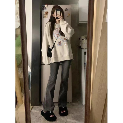 純棉美式復古無帽圓領衛衣女2025新款早秋薄款設計感寬松慵懶上衣 純棉美式復古無帽圓領衛衣女2025新款早秋薄款設計感寬松慵懶上衣