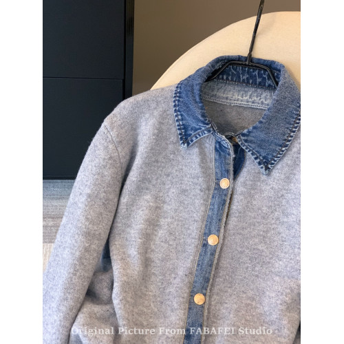 牛仔襯衫領拼接假兩件毛衣女秋冬2025新款韓系chic高級感針織外套