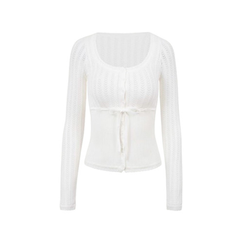 白色鏤空長袖針織衫女2025新款秋冬季獨特漂亮內搭打底衫短款上衣