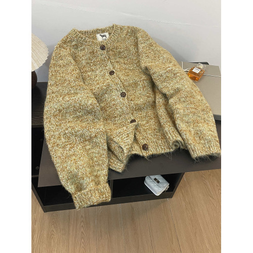 韓系秋冬穿搭針織開衫女寬松慵懶風新款花線高級毛衣外套加厚 韓系秋冬穿搭針織開衫女寬松慵懶風新款花線高級毛衣外套加厚