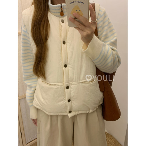 YOULI尤梨秋冬韓系復古拉鍊設計感內搭毛衣藍白條紋撞色針織開衫