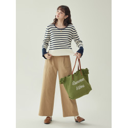 「北島AMUU原創」撞色條紋側開叉針織衫女秋冬新款純棉長袖短上衣