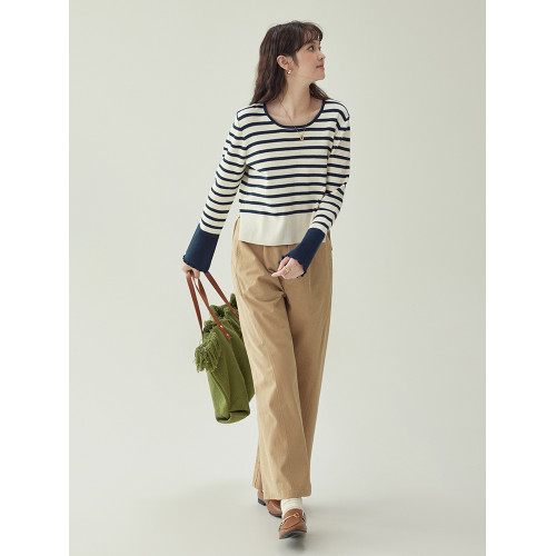 「北島AMUU原創」撞色條紋側開叉針織衫女秋冬新款純棉長袖短上衣 「北島AMUU原創」撞色條紋側開叉針織衫女秋冬新款純棉長袖短上衣