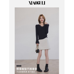 小穀粒氧氣針織衫 蕾絲邊設計感毛衣女秋季新款v領百搭顯瘦上衣