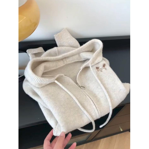 雙拉鍊連帽長袖針織開衫毛衣外套女秋冬韓版休閒慵懶風高級感上衣