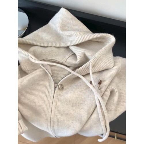 雙拉鍊連帽長袖針織開衫毛衣外套女秋冬韓版休閒慵懶風高級感上衣