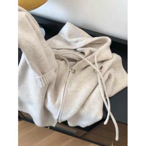 雙拉鍊連帽長袖針織開衫毛衣外套女秋冬韓版休閒慵懶風高級感上衣