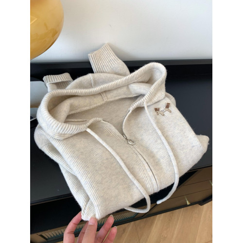 雙拉鍊連帽長袖針織開衫毛衣外套女秋冬韓版休閒慵懶風高級感上衣