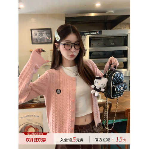 蘇三三  粉色開衫女針織2025新款早秋韓系穿搭上衣miu系毛衣外套