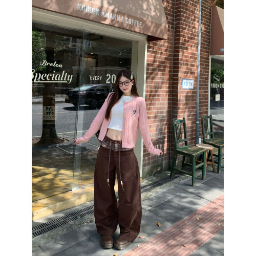 蘇三三  粉色開衫女針織2025新款早秋韓系穿搭上衣miu系毛衣外套