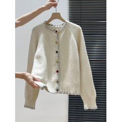 彩釦加厚針織毛衣外套女2025秋冬季慵懶風寬松設計感長袖開衫上衣