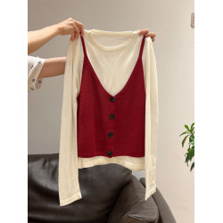 秋季穿搭兩件套長袖T恤女內搭2025年新款開衫外搭吊帶背心女上衣