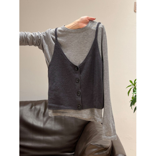 秋季穿搭兩件套長袖T恤女內搭2025年新款開衫外搭吊帶背心女上衣 秋季穿搭兩件套長袖T恤女內搭2025年新款開衫外搭吊帶背心女上衣