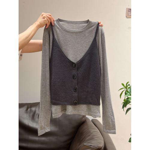 秋季穿搭兩件套長袖T恤女內搭2025年新款開衫外搭吊帶背心女上衣 秋季穿搭兩件套長袖T恤女內搭2025年新款開衫外搭吊帶背心女上衣