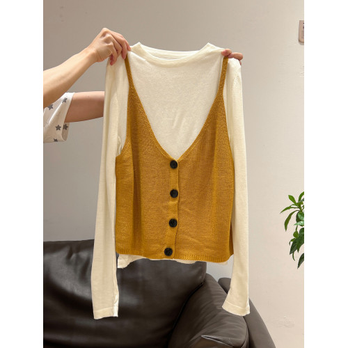 秋季穿搭兩件套長袖T恤女內搭2025年新款開衫外搭吊帶背心女上衣 秋季穿搭兩件套長袖T恤女內搭2025年新款開衫外搭吊帶背心女上衣