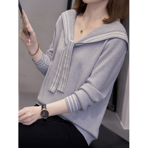 大碼女裝學院風海軍領寬松毛衣針織衫打底秋冬胖mm甜美減齡上衣 大碼女裝學院風海軍領寬松毛衣針織衫打底秋冬胖mm甜美減齡上衣