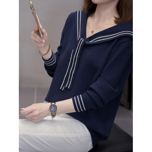 大碼女裝學院風海軍領寬松毛衣針織衫打底秋冬胖mm甜美減齡上衣 大碼女裝學院風海軍領寬松毛衣針織衫打底秋冬胖mm甜美減齡上衣