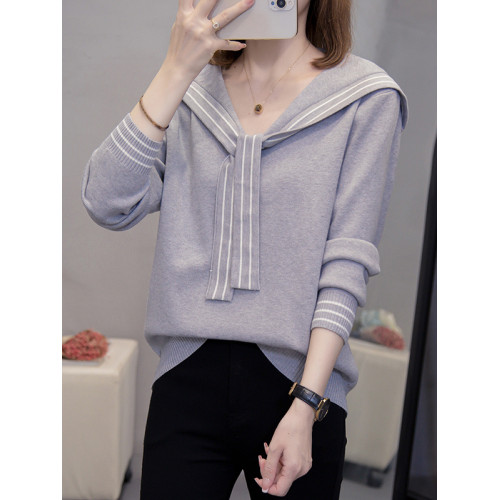 大碼女裝學院風海軍領寬松毛衣針織衫打底秋冬胖mm甜美減齡上衣 大碼女裝學院風海軍領寬松毛衣針織衫打底秋冬胖mm甜美減齡上衣