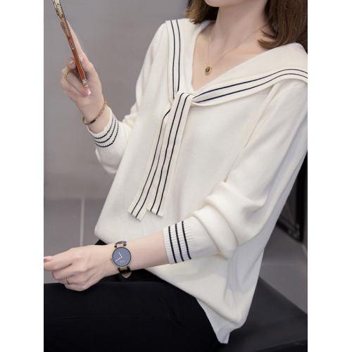 大碼女裝學院風海軍領寬松毛衣針織衫打底秋冬胖mm甜美減齡上衣 大碼女裝學院風海軍領寬松毛衣針織衫打底秋冬胖mm甜美減齡上衣