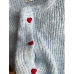 韓系小清新藍色愛心紐釦馬甲背心女秋冬慵懶氣質曡穿無袖針織上衣