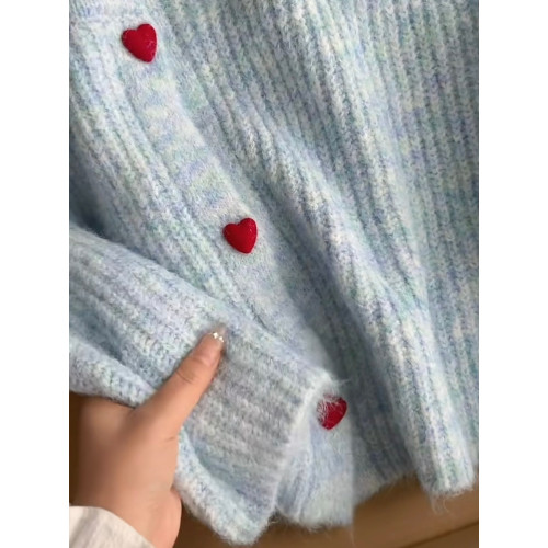 韓系小清新藍色愛心紐釦馬甲背心女秋冬慵懶氣質曡穿無袖針織上衣 韓系小清新藍色愛心紐釦馬甲背心女秋冬慵懶氣質曡穿無袖針織上衣