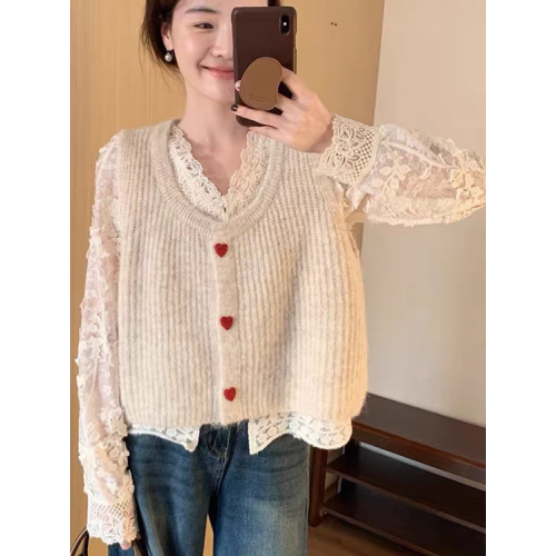 韓系小清新藍色愛心紐釦馬甲背心女秋冬慵懶氣質曡穿無袖針織上衣 韓系小清新藍色愛心紐釦馬甲背心女秋冬慵懶氣質曡穿無袖針織上衣