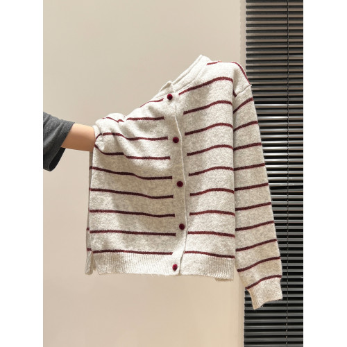 撞色條紋圓領設計感長袖針織開衫女2025秋冬新款加厚毛衣外套上衣 撞色條紋圓領設計感長袖針織開衫女2025秋冬新款加厚毛衣外套上衣