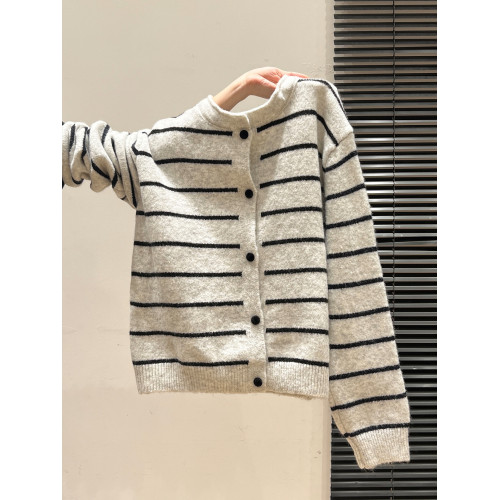 撞色條紋圓領設計感長袖針織開衫女2025秋冬新款加厚毛衣外套上衣 撞色條紋圓領設計感長袖針織開衫女2025秋冬新款加厚毛衣外套上衣