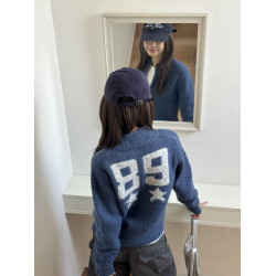 韓系早秋季設計感穿搭藍色拉鍊針織衫開衫毛衣女百搭寬松外套上衣