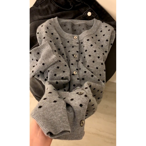 復古灰色波點針織開衫女2025秋外搭薄款毛衣外套韓系短款上衣秋冬 復古灰色波點針織開衫女2025秋外搭薄款毛衣外套韓系短款上衣秋冬