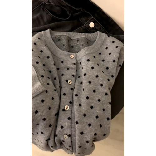 復古灰色波點針織開衫女2025秋外搭薄款毛衣外套韓系短款上衣秋冬 復古灰色波點針織開衫女2025秋外搭薄款毛衣外套韓系短款上衣秋冬