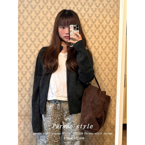 【灰度空間】慵懶高級感毛衣外套女秋冬灰色拉鍊開衫長袖拉鍊上衣