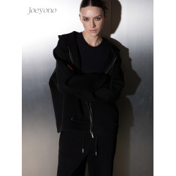 JOEYONO廓形連帽衛衣外套空氣層寬松女秋冬黑色設計感衛衣外套