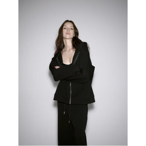 JOEYONO廓形連帽衛衣外套空氣層寬松女秋冬黑色設計感衛衣外套 JOEYONO廓形連帽衛衣外套空氣層寬松女秋冬黑色設計感衛衣外套