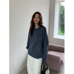 SIXI四喜家 北歐膠片*復古雜色圓領毛衣女秋季寬鬆慵嬾針織上衣