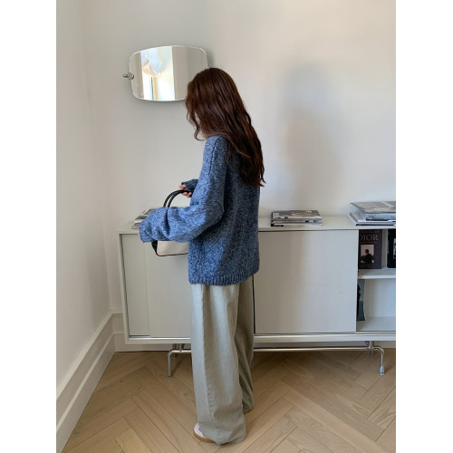 SIXI四喜家 北歐膠片*復古雜色圓領毛衣女秋季寬鬆慵嬾針織上衣