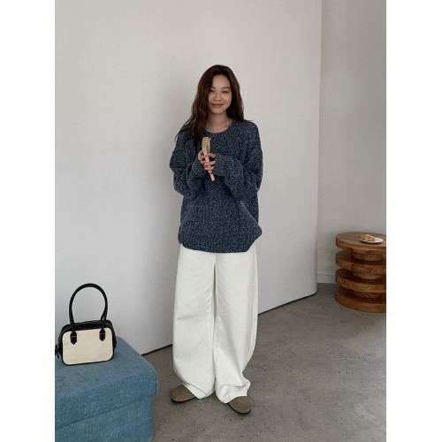 SIXI四喜家 北歐膠片*復古雜色圓領毛衣女秋季寬鬆慵嬾針織上衣