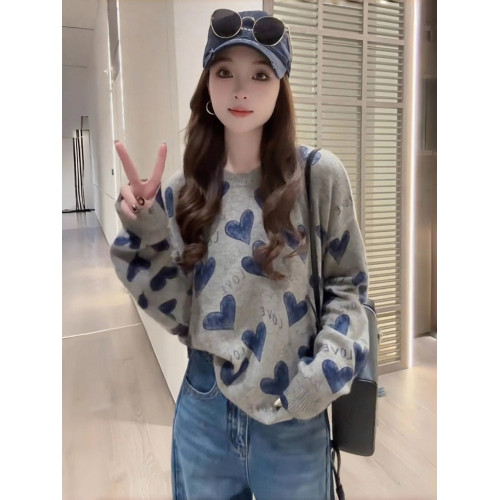韓系氛圍感寬松愛心字母針織衫上衣女早秋慵懶風時尚減齡套頭毛衣 韓系氛圍感寬松愛心字母針織衫上衣女早秋慵懶風時尚減齡套頭毛衣