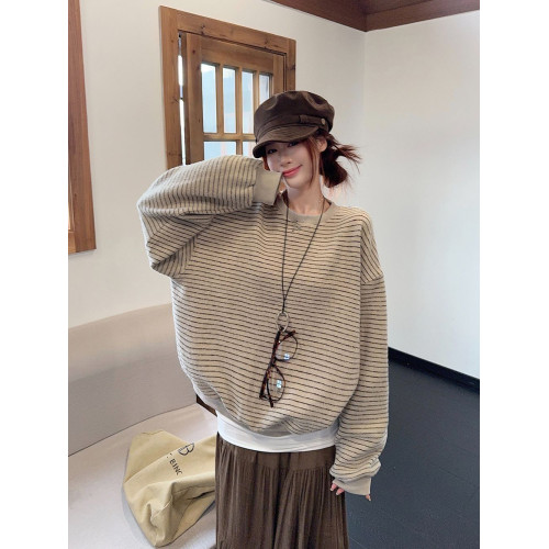 韓系條紋長袖圓領衛衣女2025新款春秋冬寬松慵懶風oversize上衣潮 韓系條紋長袖圓領衛衣女2025新款春秋冬寬松慵懶風oversize上衣潮