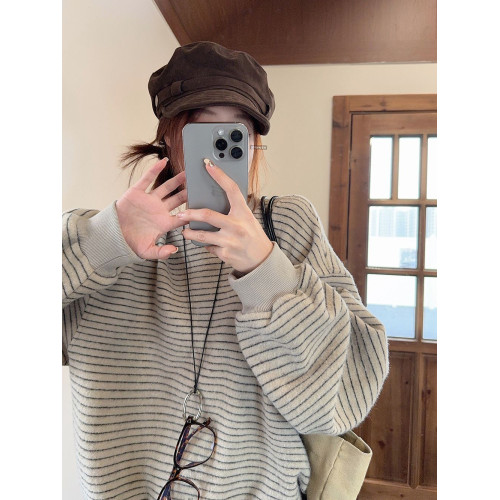 韓系條紋長袖圓領衛衣女2025新款春秋冬寬松慵懶風oversize上衣潮 韓系條紋長袖圓領衛衣女2025新款春秋冬寬松慵懶風oversize上衣潮