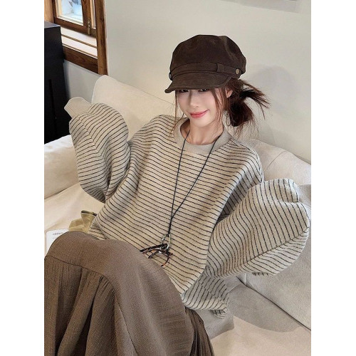 韓系條紋長袖圓領衛衣女2025新款春秋冬寬松慵懶風oversize上衣潮 韓系條紋長袖圓領衛衣女2025新款春秋冬寬松慵懶風oversize上衣潮